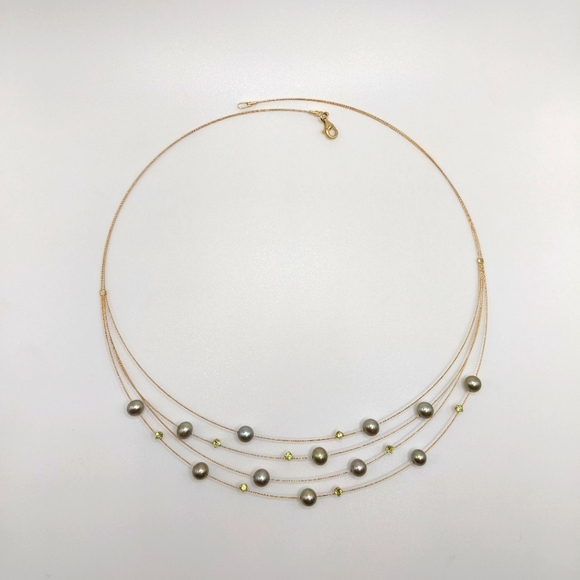 14k Yellow Gold Peridot Gemstone and Pearl Omega Necklace Adi Paz - Picture 3 of 15